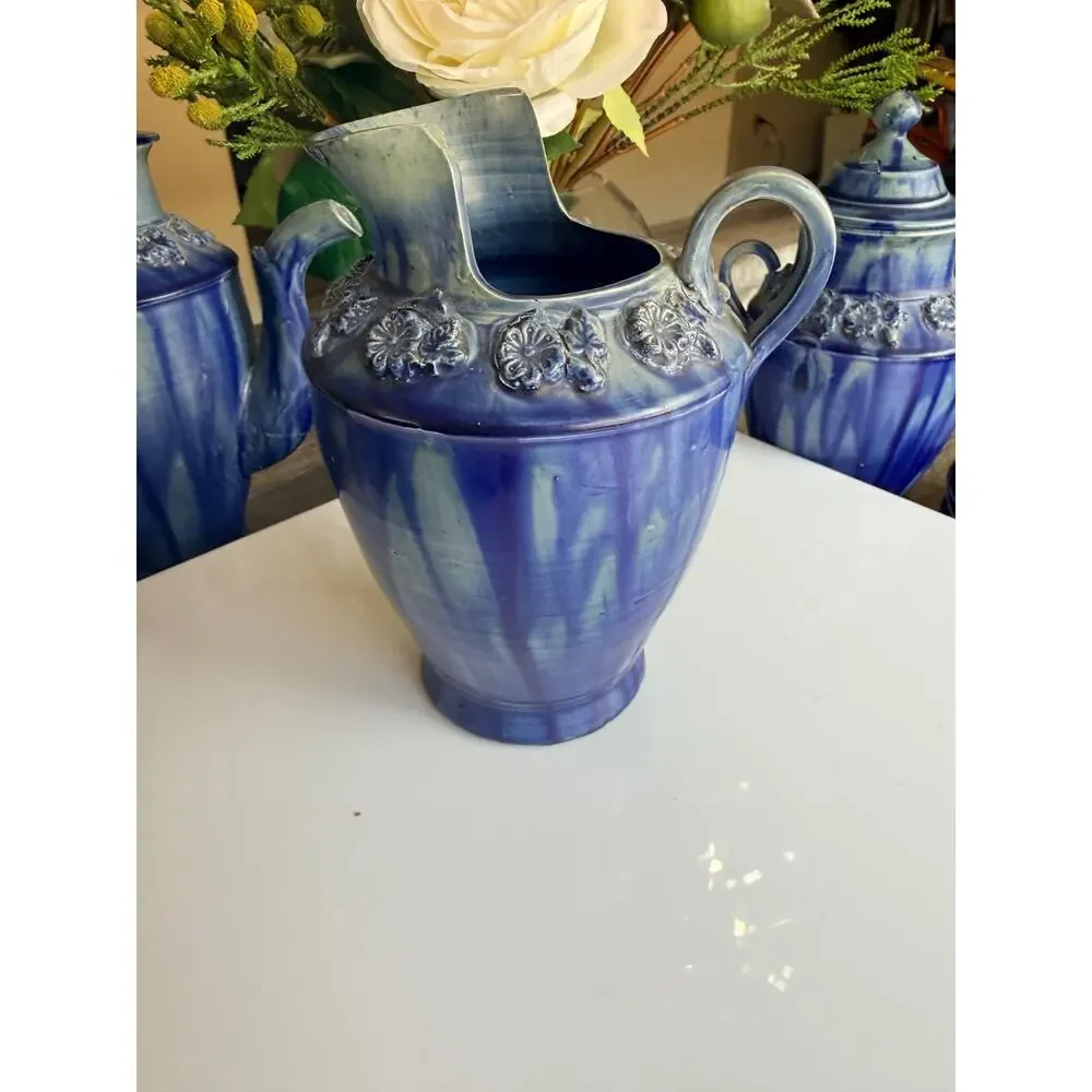 Vintage 1950 Cobalt Blue Ceramic, Exquisite, Delicate, Tea Set - 13 pcs